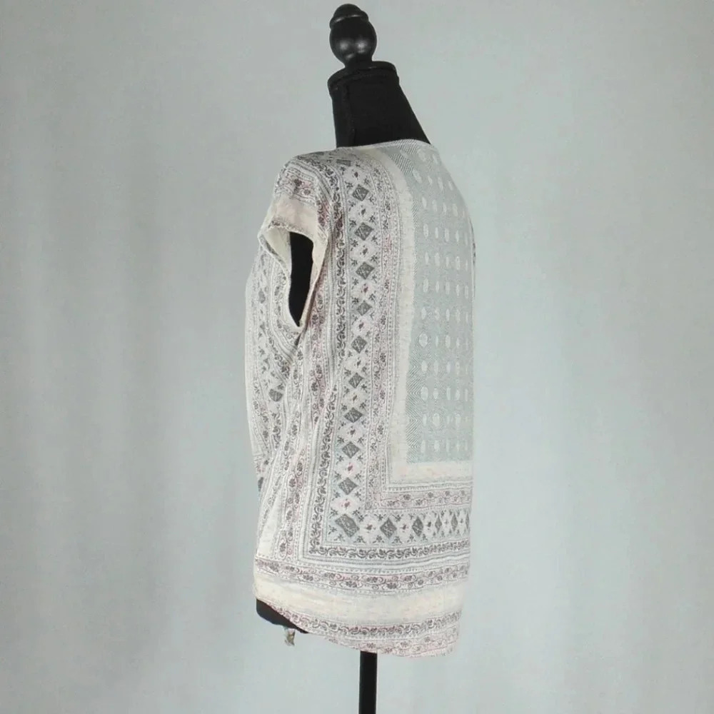 Lucky Brand Light Pink and Grey Printed Split V-Neck Shirt Sz M - Picture 7 of 12